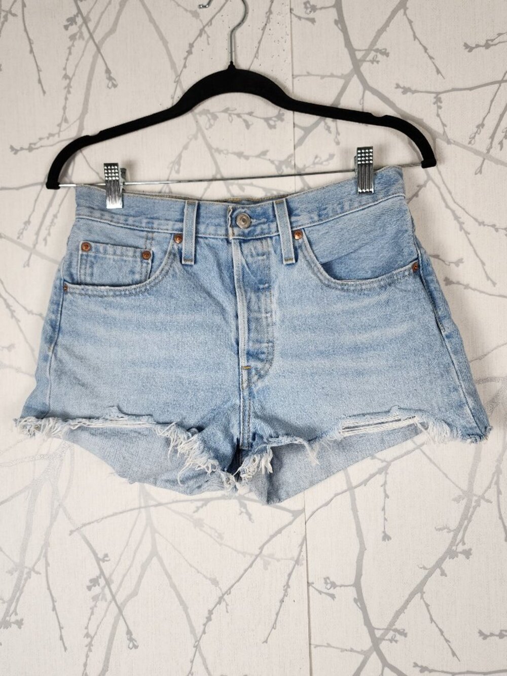 Levi's Light Wash Distressed High Rise 501 Shorts